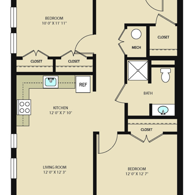 2A - 2 BR, 1 BA