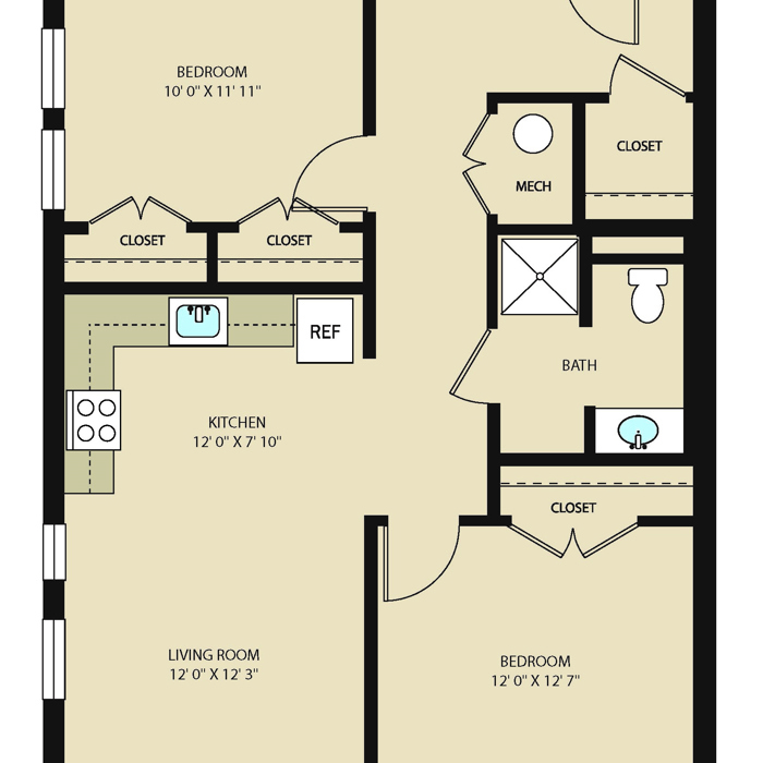 2A - 2 BR, 1 BA