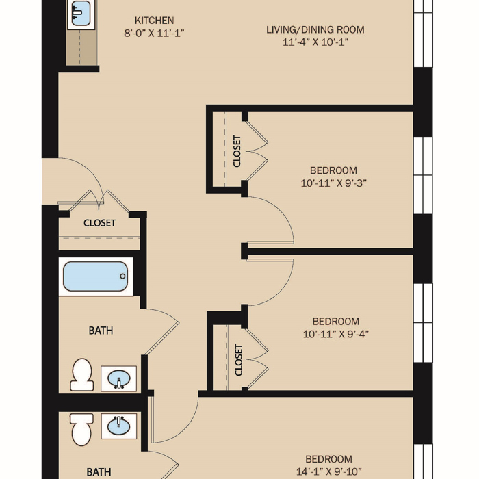 3 BR 2 BA