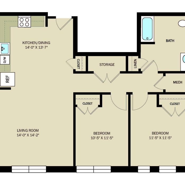 2 Bed 1 Bath