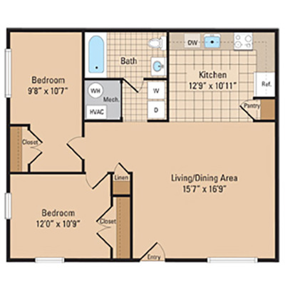 Falls Ridge Two Bedroom Floorplan