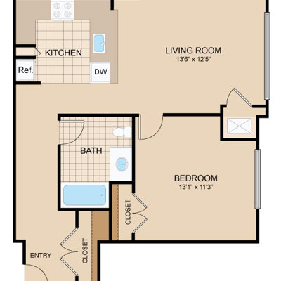 1 Bed 1 Bath B