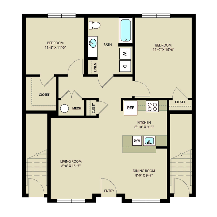 2 Bed  1 Bath