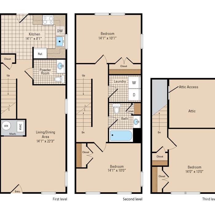 Cloisters III Three Bedroom Townhome Floorplan