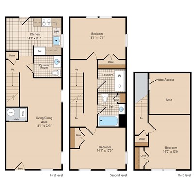 Cloisters III Three Bedroom Townhome Floorplan