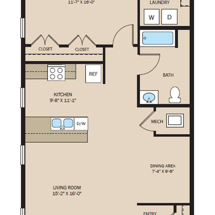 1 Bed 1 Bath