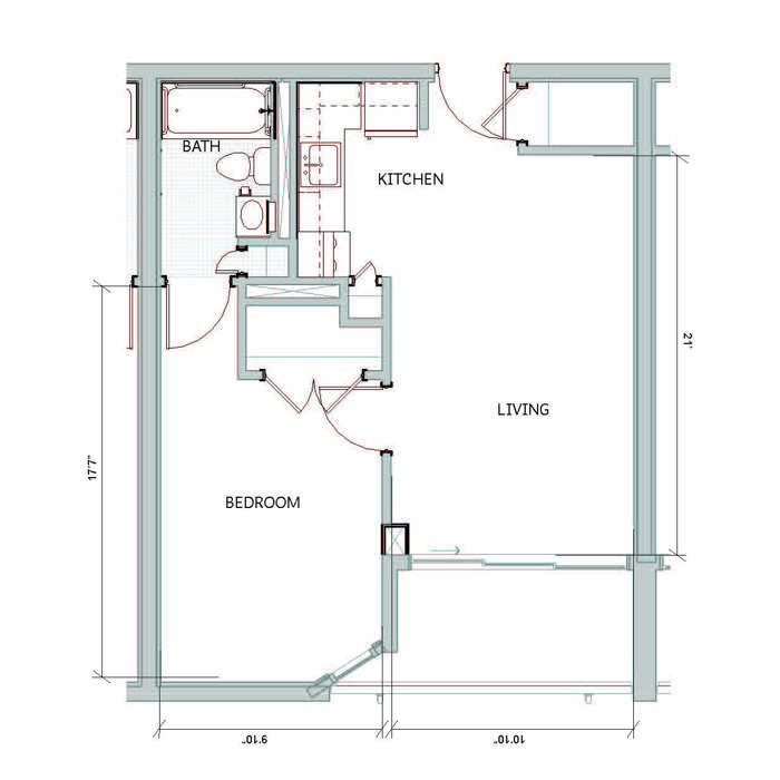 One Bedroom 535 SF