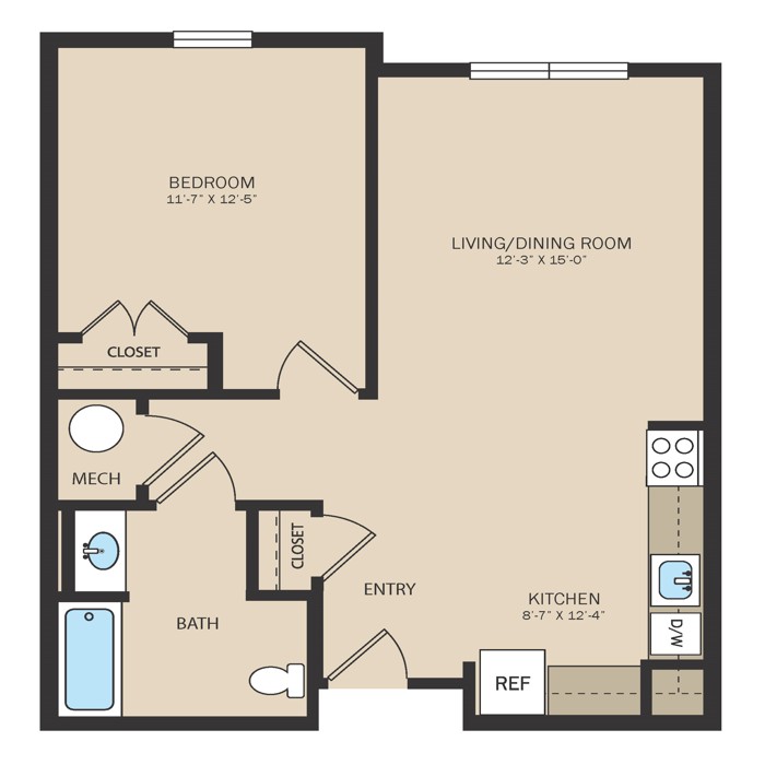 Unit A - 1 Bed 1 Bath