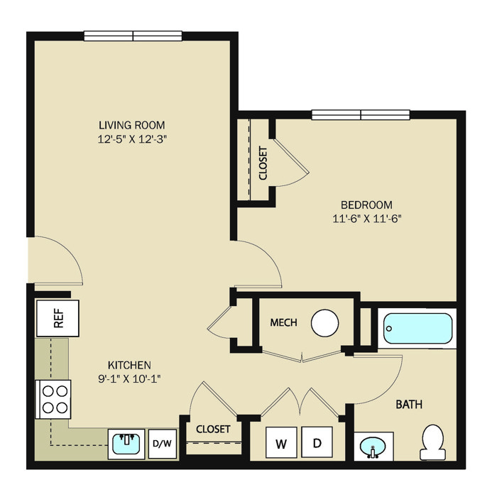 1 Bed, 1 Bath