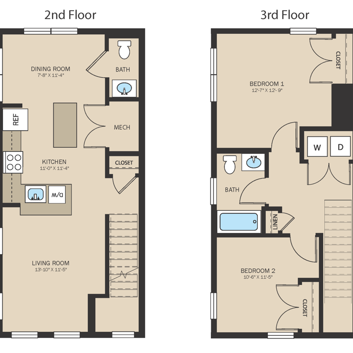 Unit E - 2 Bed, 1.5 Bath