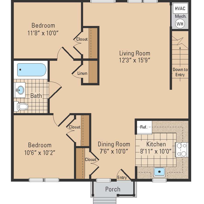 Martin Luther King Two Bedroom Floorplan