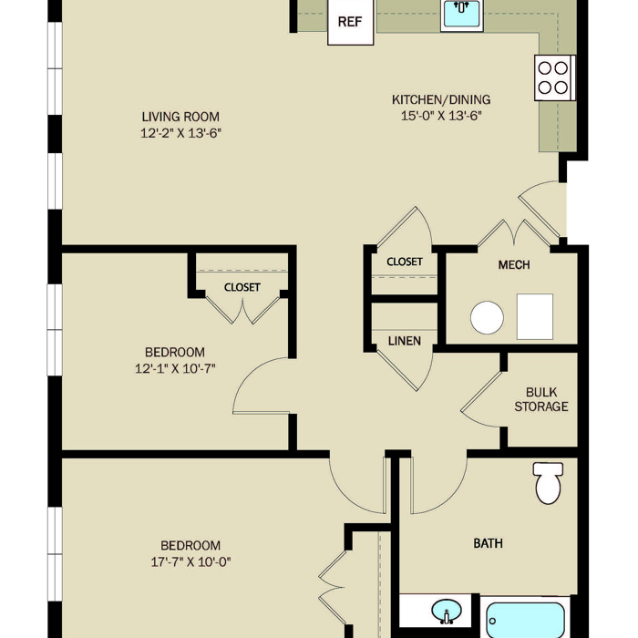 2 Bed 1 Bath