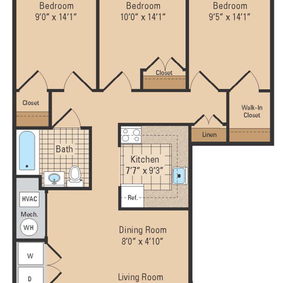Upland Estates Three Bedroom Floor Plan