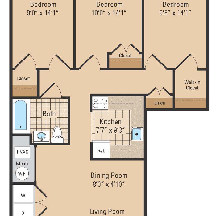 Upland Estates Three Bedroom Floor Plan