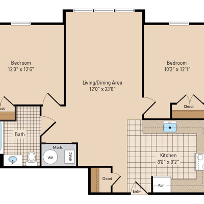 Cloisters III Two Bedroom Floorplan