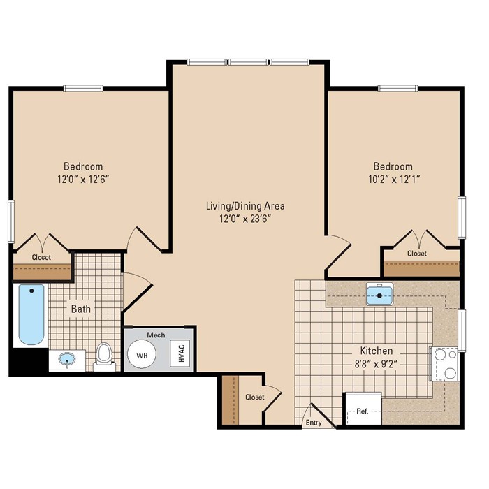 Cloisters III Two Bedroom Floorplan