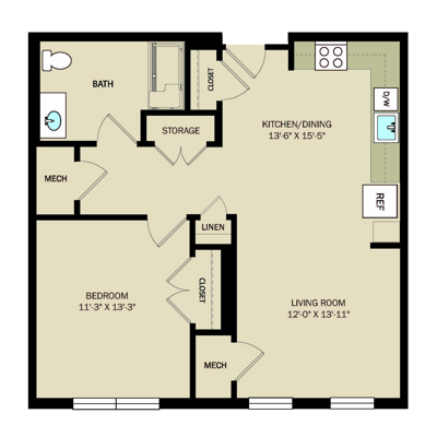 1 Bed 1 Bath