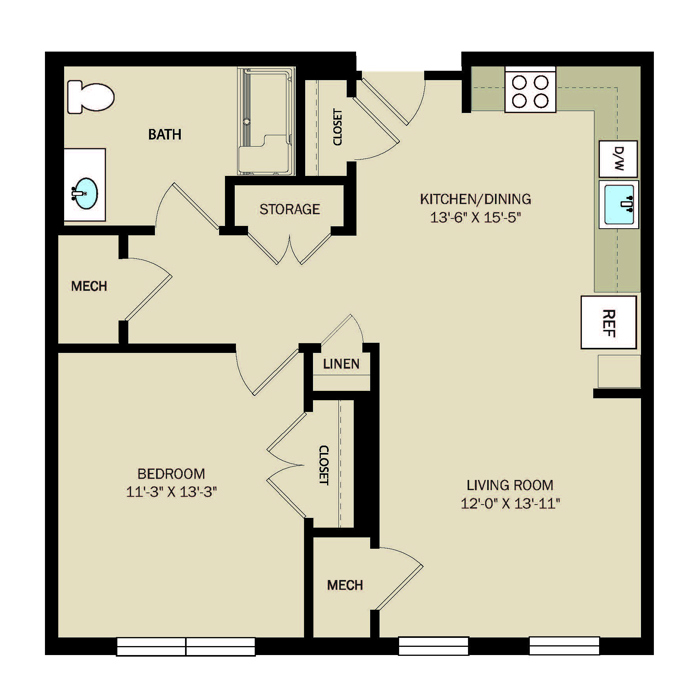 1 Bed 1 Bath