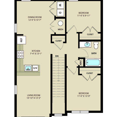 2 Bed  1 Bath