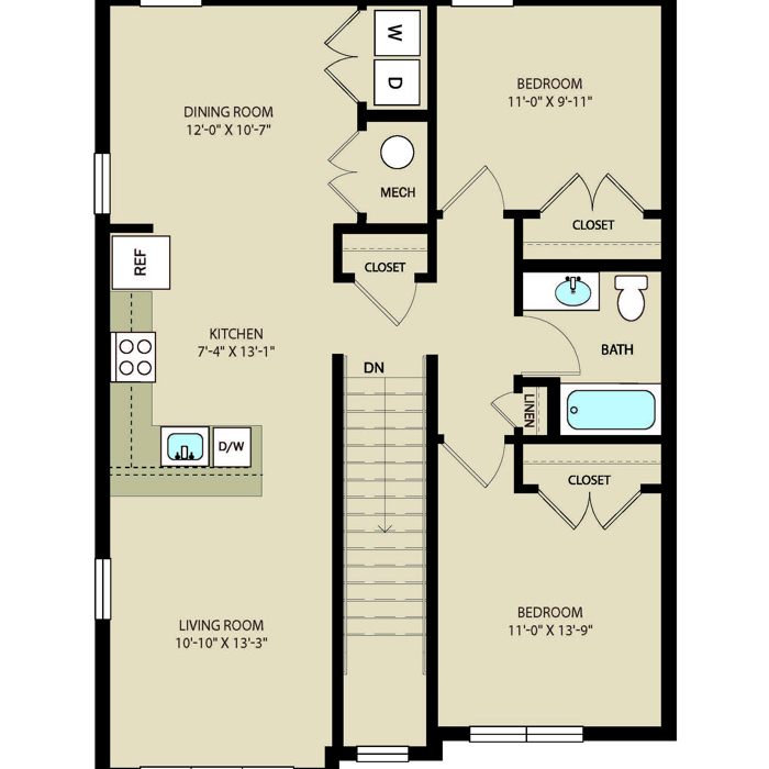 2 Bed  1 Bath
