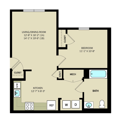 1 Bed 1 Bath - A & B