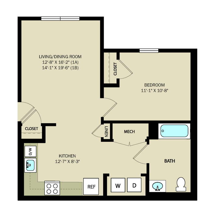 1 Bed 1 Bath - A & B