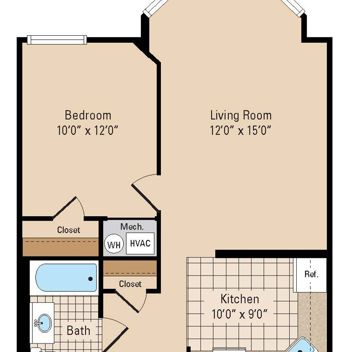 The Brentwood One Bedroom Floor Plan