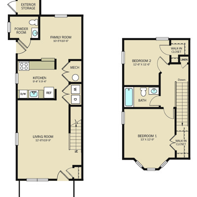 2 Bed 1.5 Bath