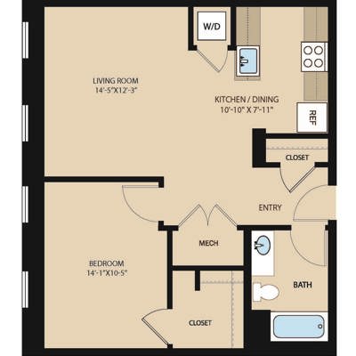 1 Bed 1 Bath