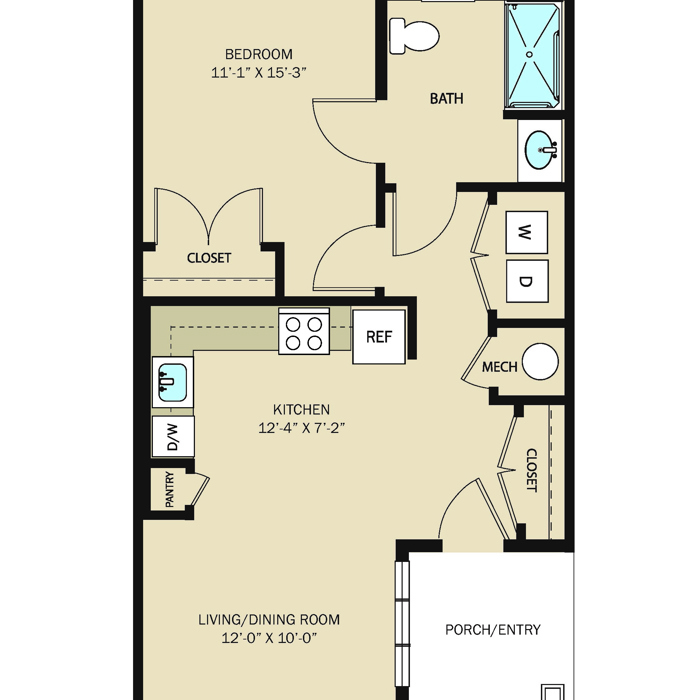 1 Bed 1 Bath - B