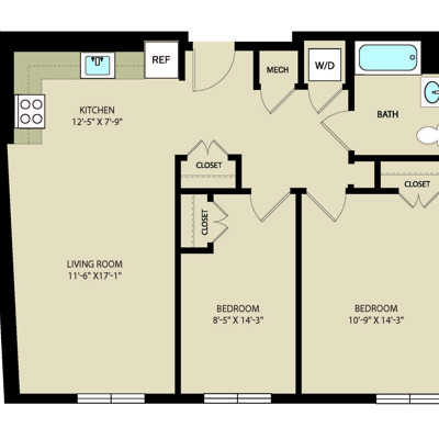 2 Bed 1 Bath