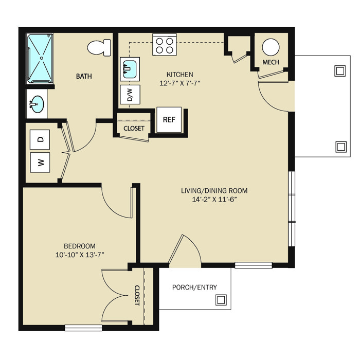 1 Bed 1 Bath - A