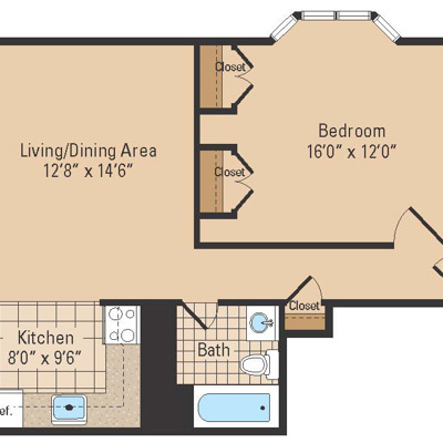 The Brantwood II One Bedroom Floor Plan
