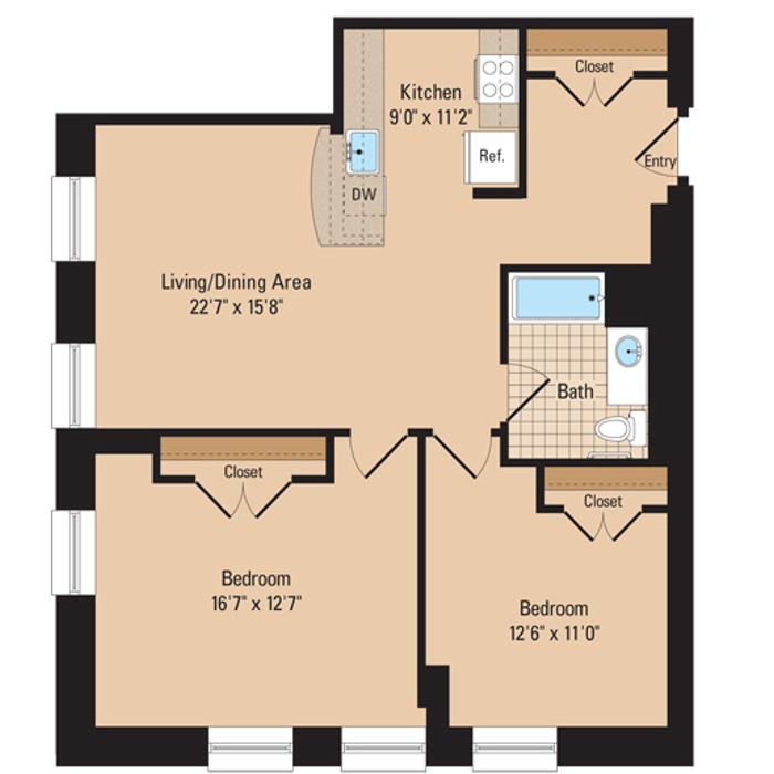 2 Bed 1 Bath