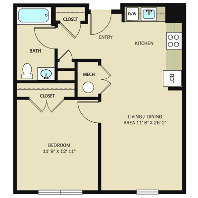 Unit A - 1 Bed, 1 Bath
