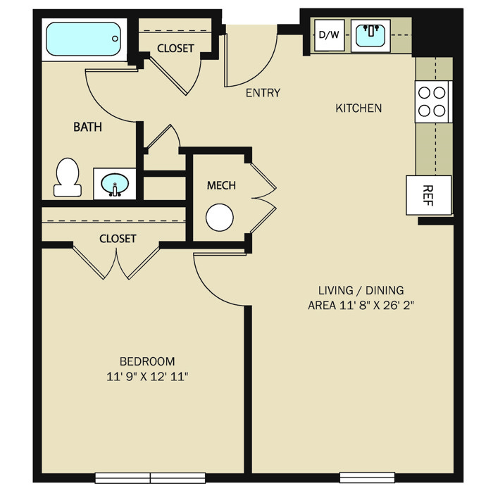 Unit A - 1 Bed, 1 Bath