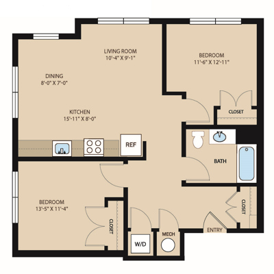 2 Bed 1 Bath