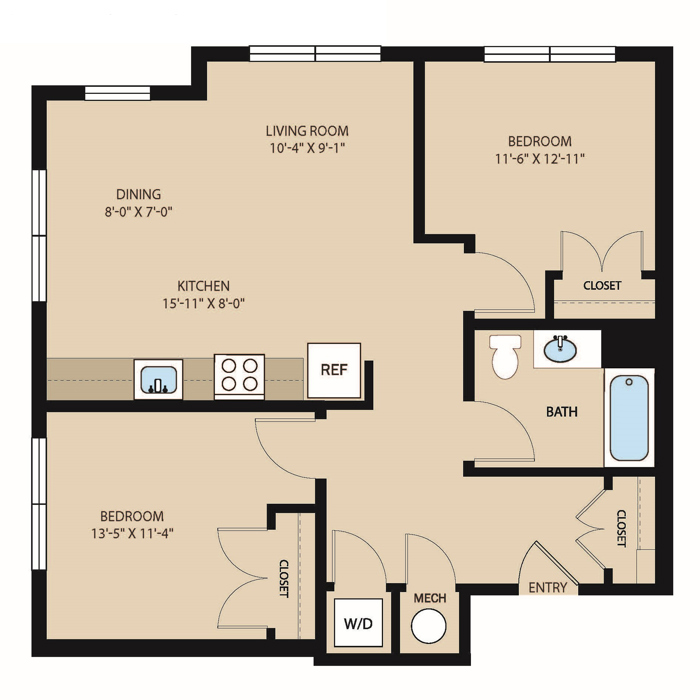 2 Bed 1 Bath
