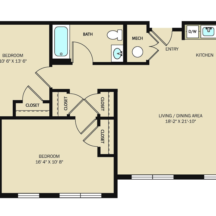 Unit J - 2 Bed, 1 Bath