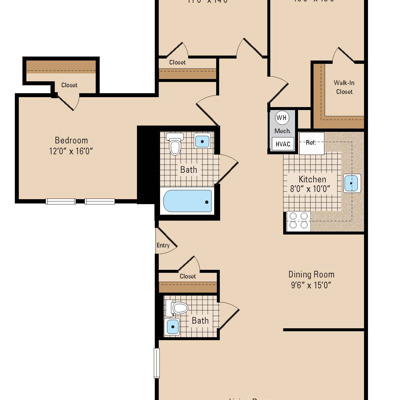 The Brentwood Three Bedroom Floor Plan